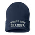 Navy cuffed beanie embroidered with World&