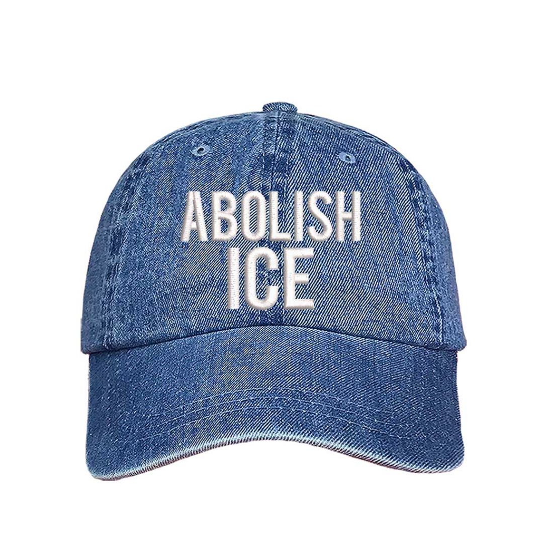 Light Denim embroidered baseball hat with “Immigrants Make America Great” stitched on front and hook and loop adjustable closure – DSY Lifestyle