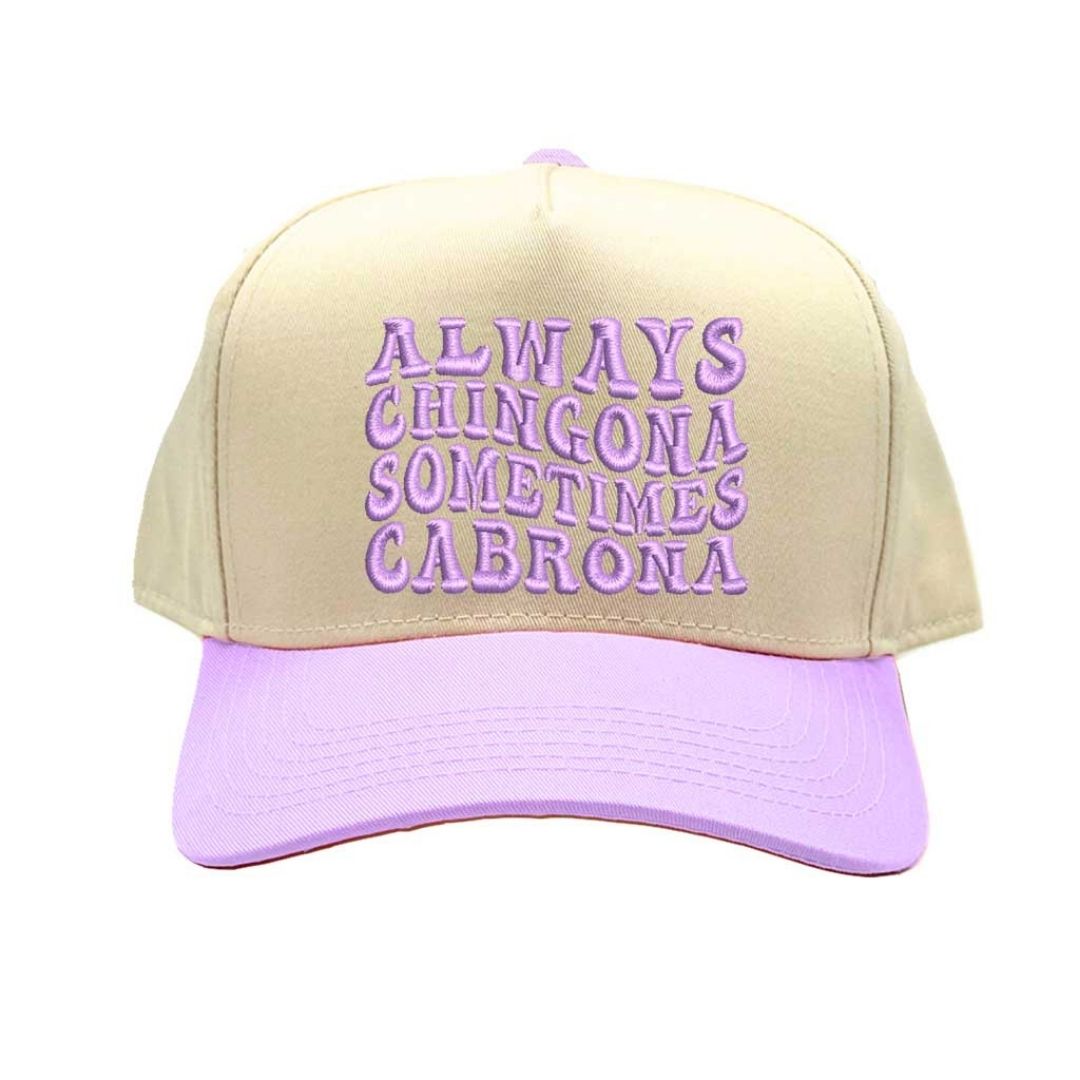 Natural Lavender Always Chingona Sometimes Cabrona Two-Tone Embroidered Baseball Hat front view - DSY Lifestyle