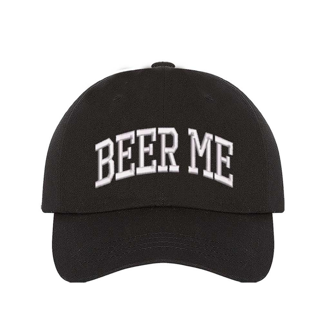 Black Beer Me Embroidered Baseball Hat with bold stitching, breathable cotton fabric, and adjustable strap for a perfect fit – DSY Lifestyle