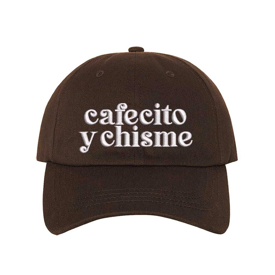 Brown Cafecito y Chisme embroidered baseball hat with adjustable closure, funny Spanish saying hat for coffee and gossip lovers – DSY Lifestyle.