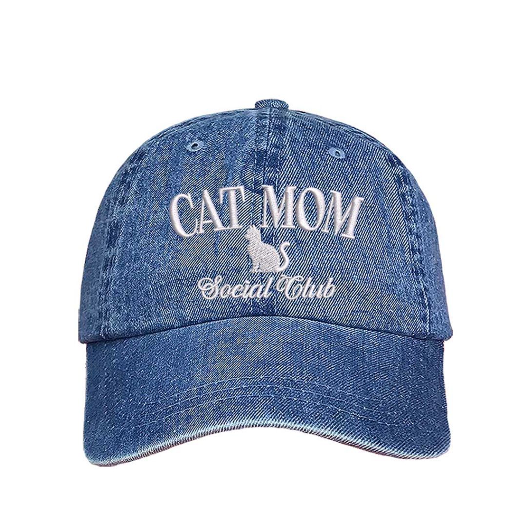 Light Denim Cat Mom Social Club embroidered baseball hat with adjustable hook & loop closure, cute classic cap for cat lovers and pet moms – DSY Lifestyle.
