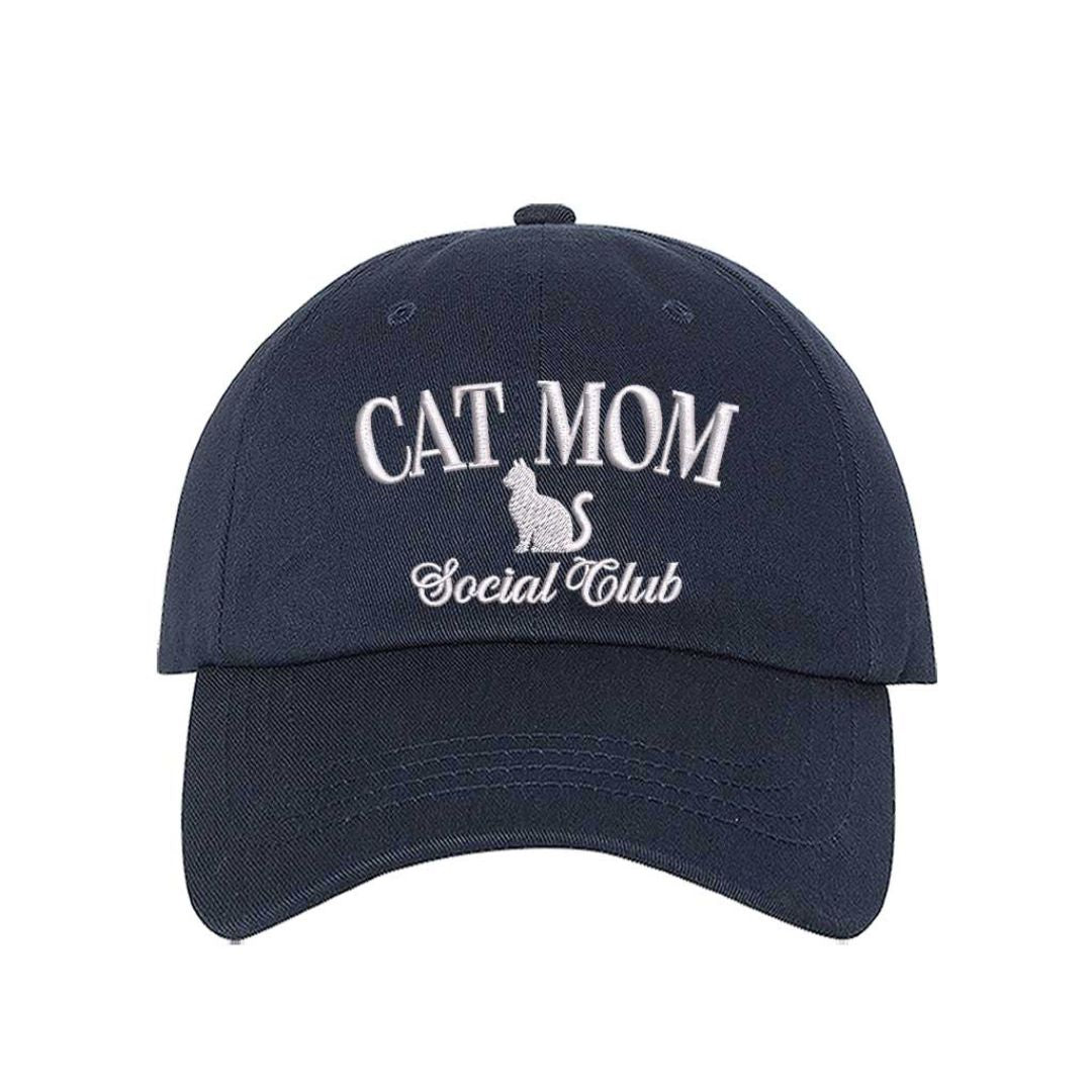 Navy Blue Cat Mom Social Club embroidered baseball hat with adjustable hook & loop closure, cute classic cap for cat lovers and pet moms – DSY Lifestyle.
