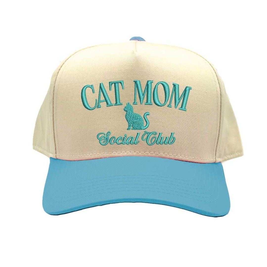 Natural Aqua Cat Mom Social Club Two-Tone Embroidered Baseball Hat front view - DSY Lifestyle