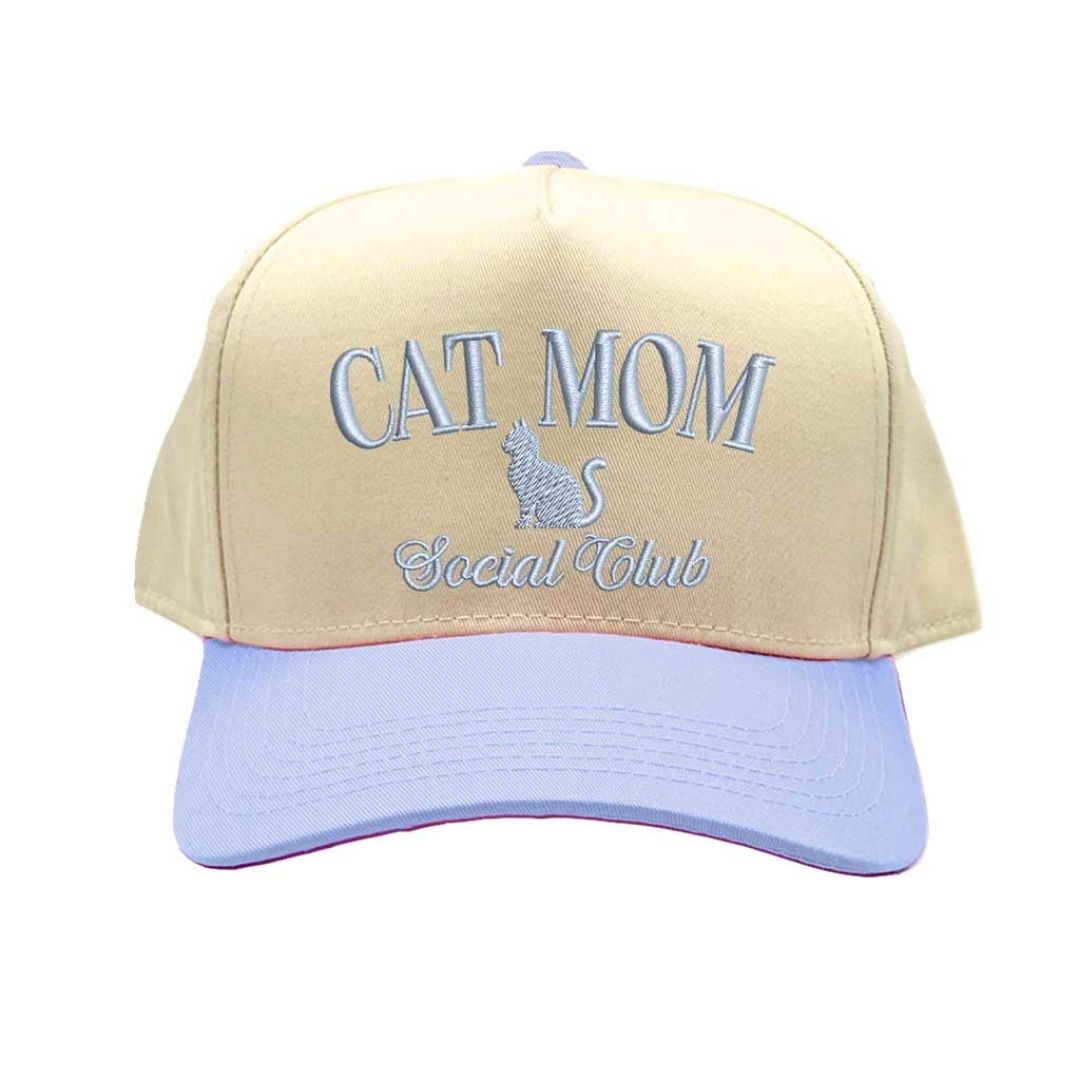 Natural Light Blue Cat Mom Social Club Two-Tone Embroidered Baseball Hat front view - DSY Lifestyle