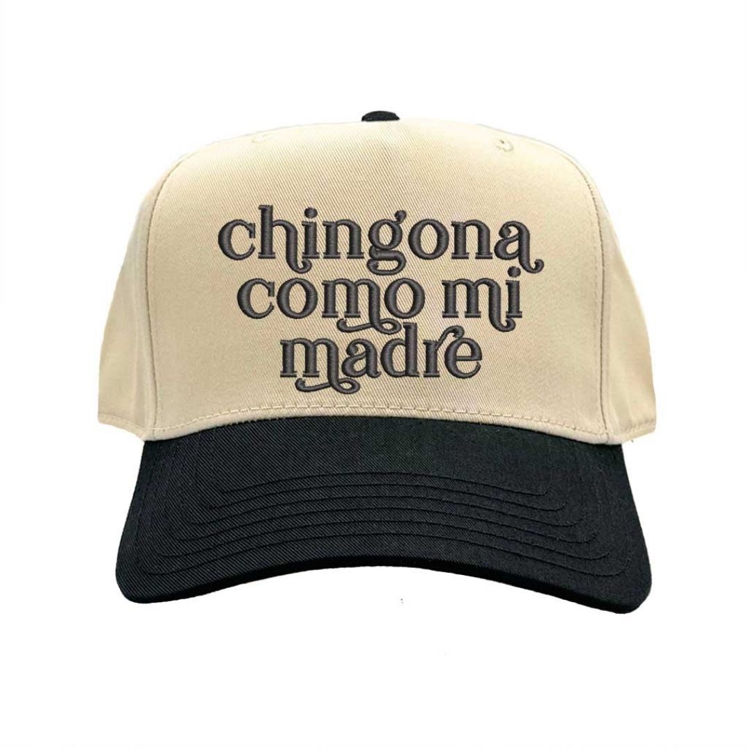 Natural Black Chingona Como Mi Madre Two-Tone Embroidered Baseball Hat front view - DSY Lifestyle