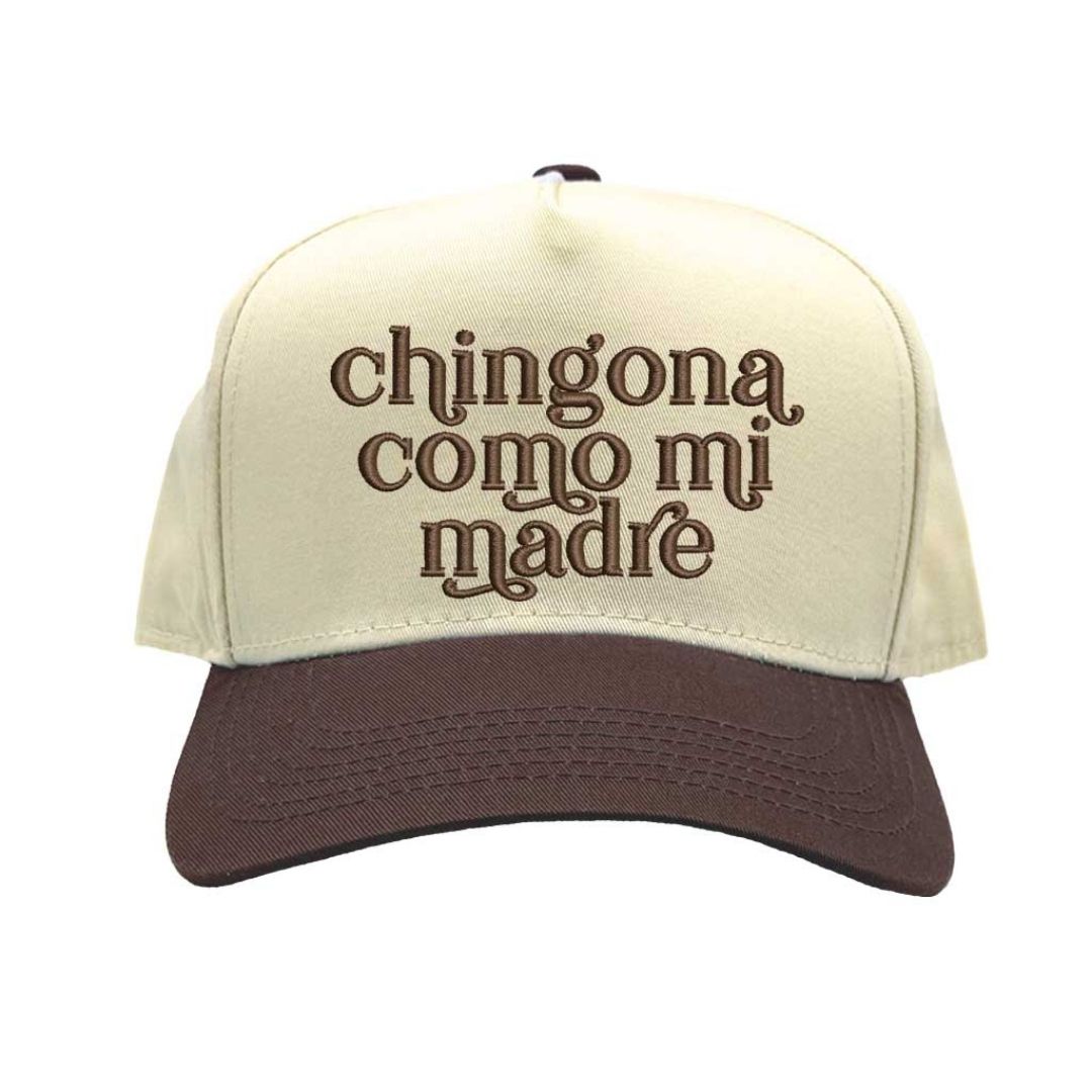 Natural Brown Chingona Como Mi Madre Two-Tone Embroidered Baseball Hat front view - DSY Lifestyle