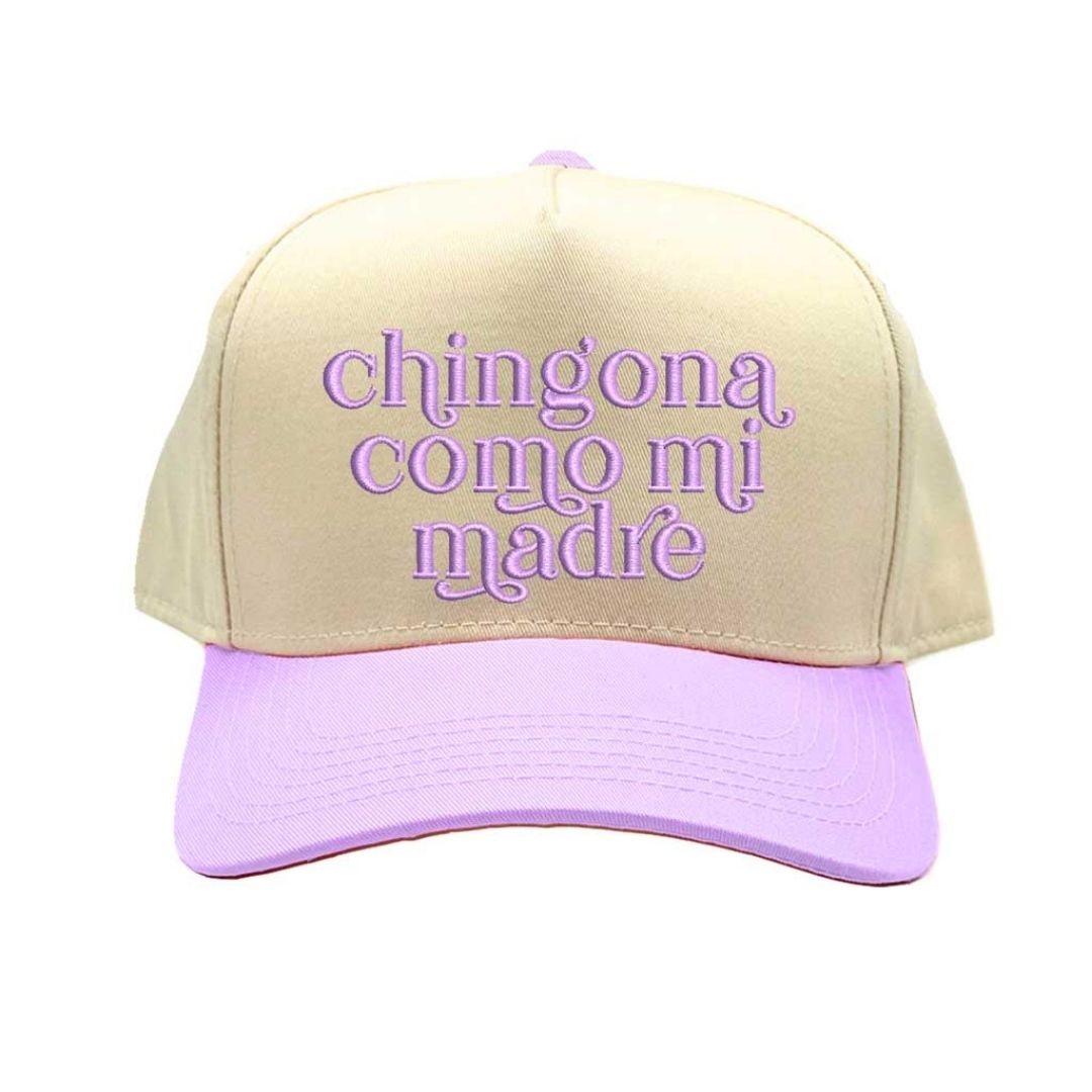 Natural Lavender Chingona Como Mi Madre Two-Tone Embroidered Baseball Hat front view - DSY Lifestyle