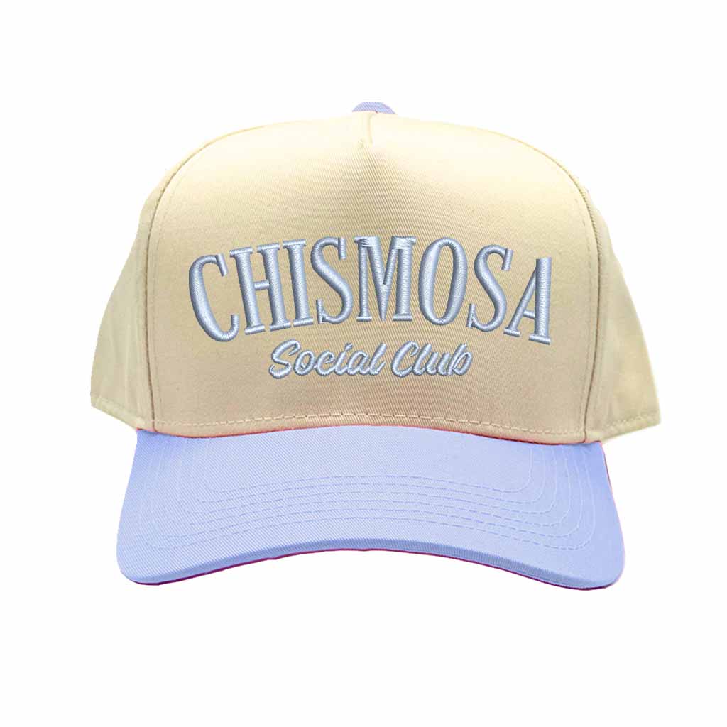 Natural Light Blue Chismosa Social Club embroidered 5 panel baseball hat with premium stitching and adjustable strap – DSY Lifestyle