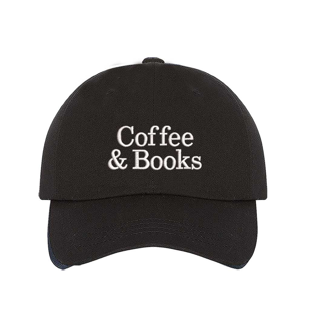 Black Coffee & Books embroidered baseball hat in a premium cotton twill featuring minimalist serif typography by DSY Lifestyle.