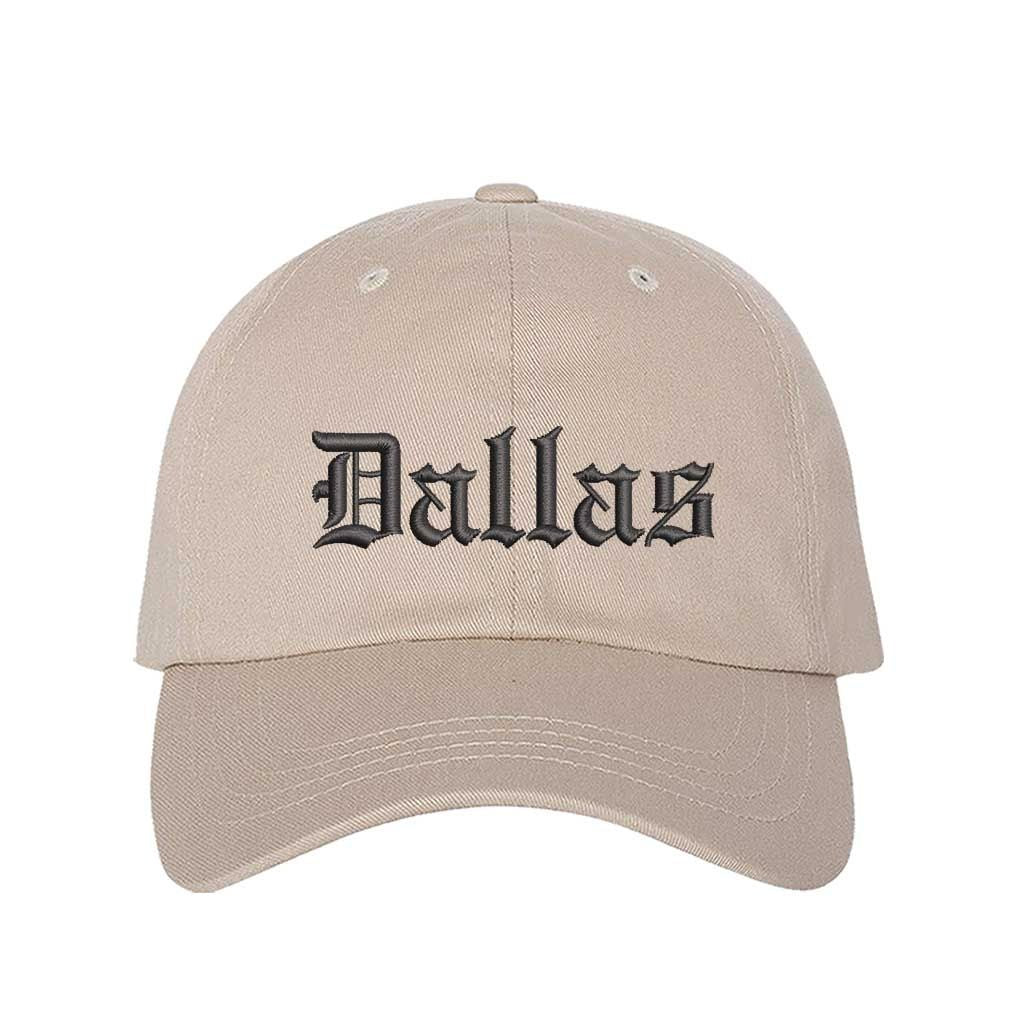 Stone Dallas Old English Embroidered Baseball Hat in soft cotton with curved brim and adjustable hook and loop closure. DSY Lifestyle.