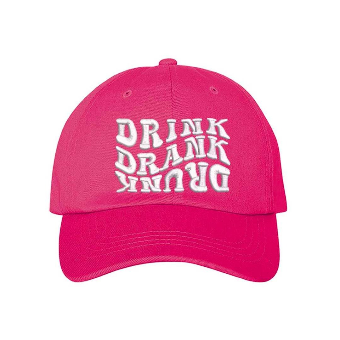 Hot Pink Drink Drank Drunk Embroidered Baseball Hat featuring bold stitched lettering, breathable cotton fabric, and adjustable hook & loop closure – DSY Lifestyle