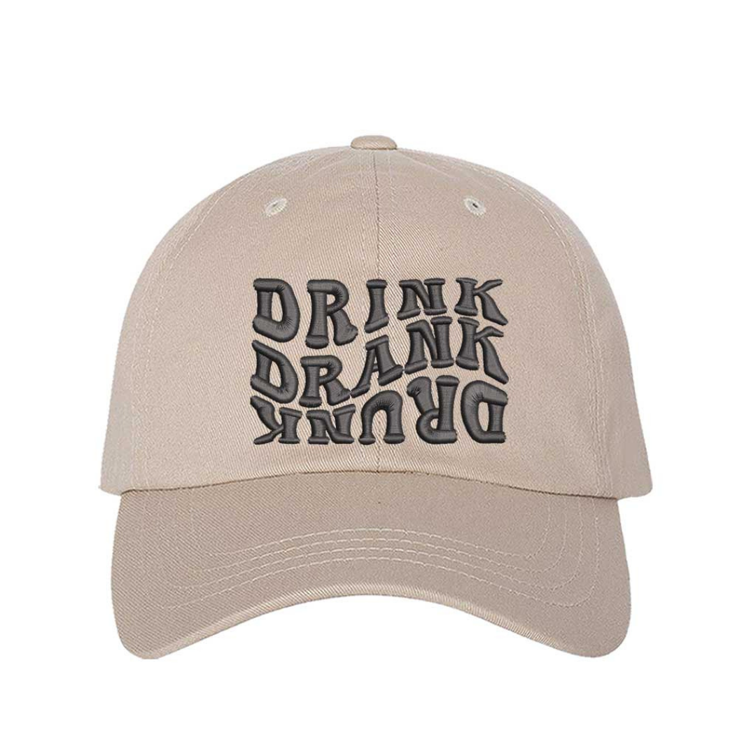 Stone Drink Drank Drunk Embroidered Baseball Hat featuring bold stitched lettering, breathable cotton fabric, and adjustable hook & loop closure – DSY Lifestyle
