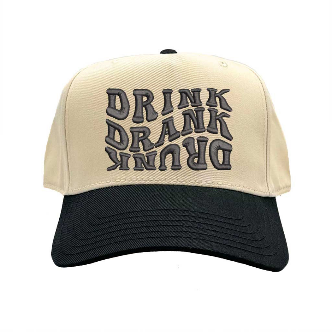 Natural Black Drink Drank Drunk Two Tone 5 Panel Embroidered Baseball Hat with adjustable snapback closure and bold embroidery perfect for party lovers and weekend vibes – DSY Lifestyle