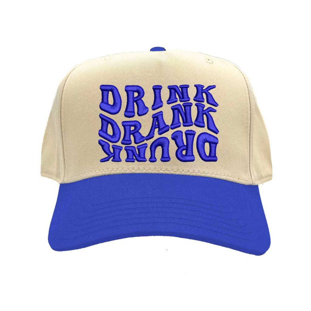Natural Royal Blue Drink Drank Drunk Two Tone 5 Panel Embroidered Baseball Hat with adjustable snapback closure and bold embroidery perfect for party lovers and weekend vibes – DSY Lifestyle