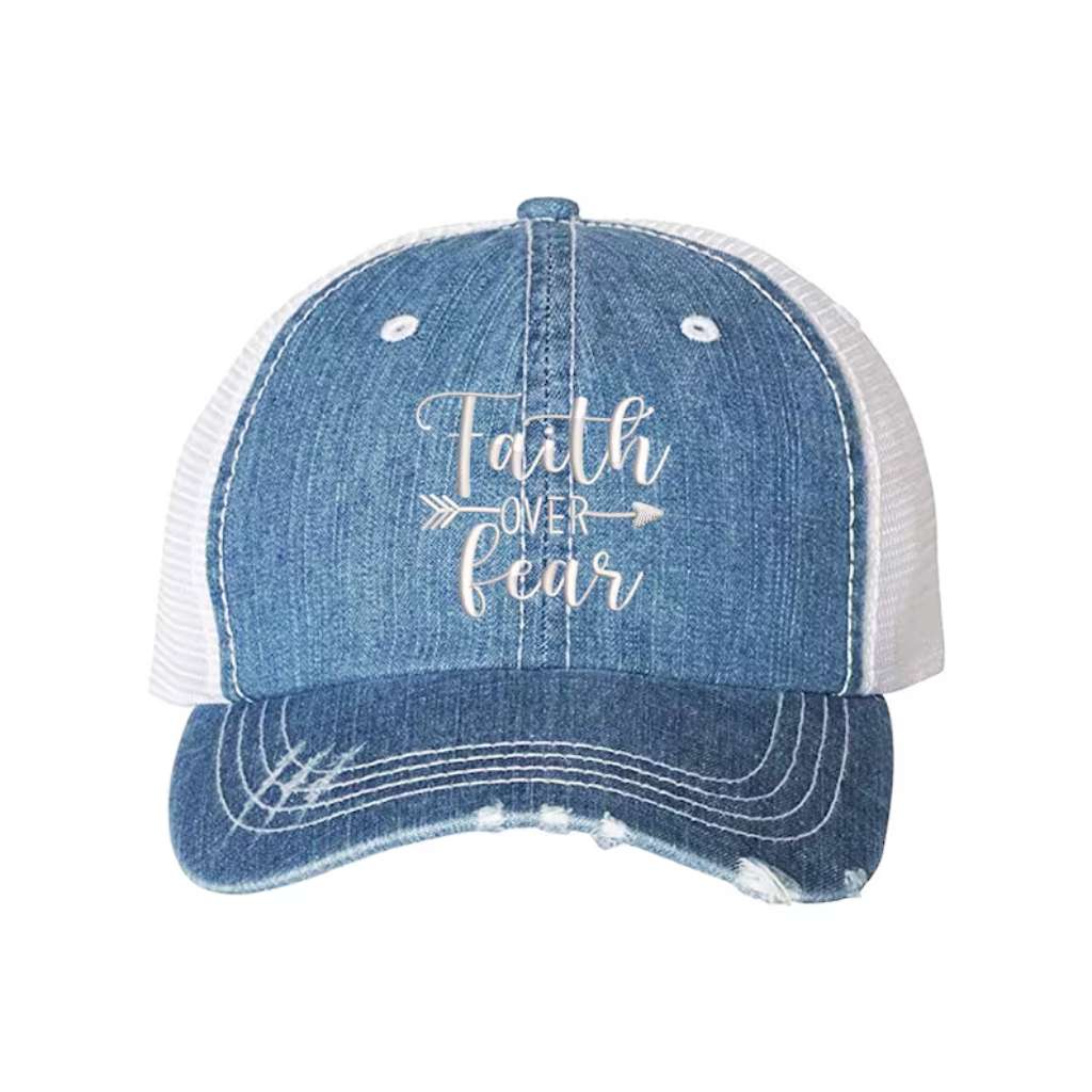 Faith Over Fear Embroidered Distressed Trucker Hat