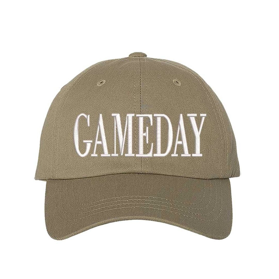 Khaki Gameday embroidered baseball hat with adjustable strap and curved brim - DSY Lifestyle