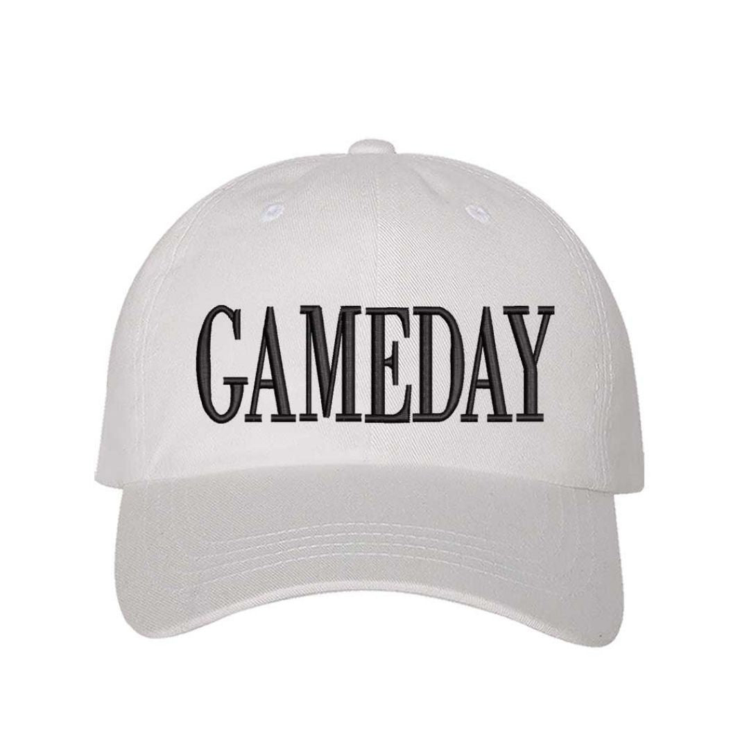 White Gameday embroidered baseball hat with adjustable strap and curved brim - DSY Lifestyle