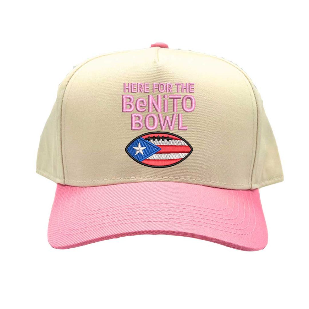 Natural Light Pink Here for the Benito Bowl embroidered two-tone 5-panel baseball hat with snapback closure inspired by Bad Bunny concert style – DSY Lifestyle.