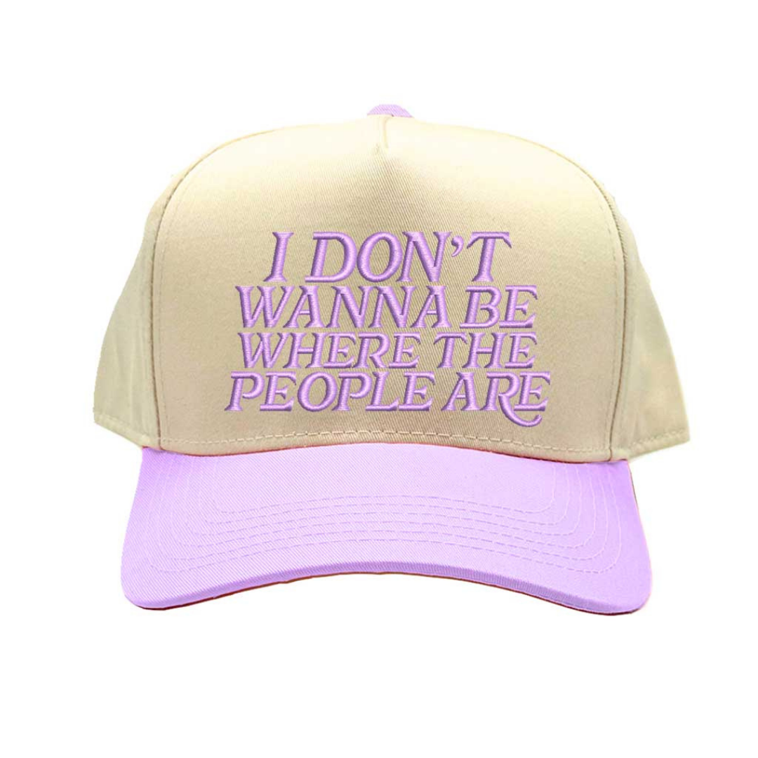 Natural Lavender I Don’t Want To Be Where The People Are Two Tone 5-Panel Embroidered Baseball Hat with playful embroidery and adjustable snapback closure – DSY Lifestyle