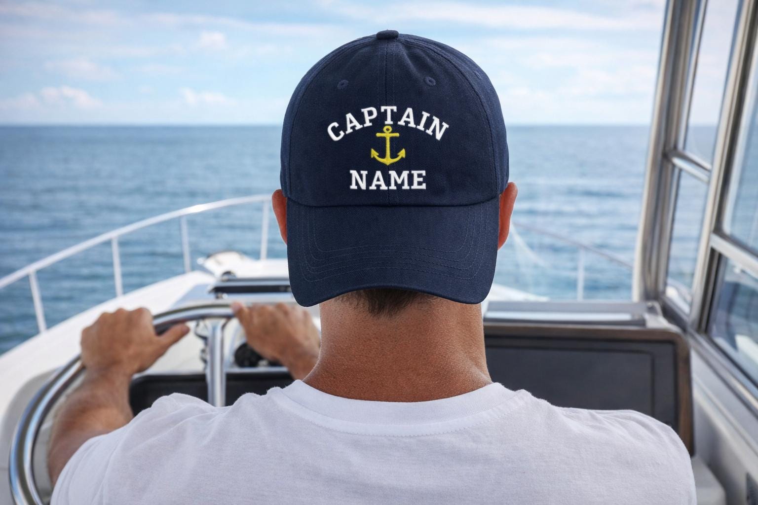 Custom embroidered captain hat with a name stitched on the front — DSY Lifestyle