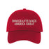 Red embroidered baseball hat with “Immigrants Make America Great” stitched on front and hook and loop adjustable closure – DSY Lifestyle
