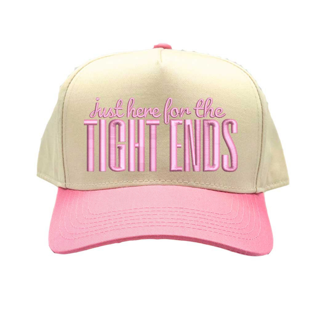 Natural Light Pink Just Here For The Tight Ends Two Tone 5 Panel Embroidered Baseball Hat with bold embroidery and adjustable snapback fit – DSY Lifestyle