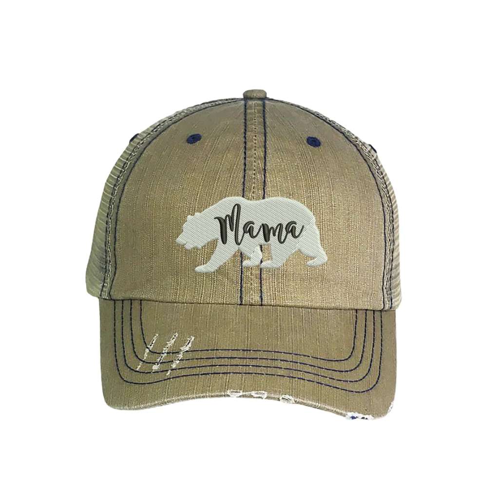 Mama Bear Embroidered Distressed Trucker Hat