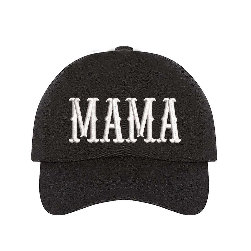 Black Mama Bold Embroidered Baseball Hat in classic cotton with pre-curved brim and hook and loop closure. DSY Lifestyle.