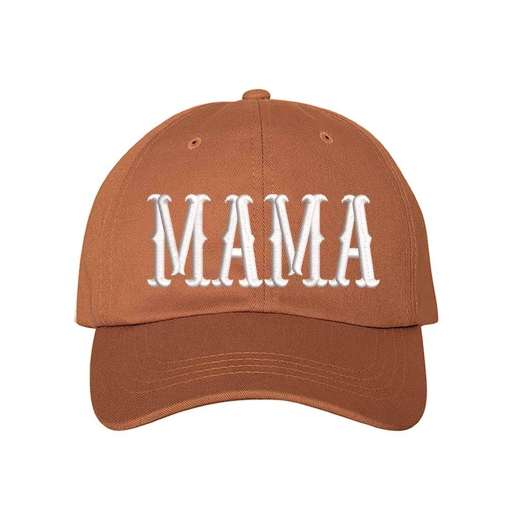 Texas Orange Mama Bold Embroidered Baseball Hat in classic cotton with pre-curved brim and hook and loop closure. DSY Lifestyle.