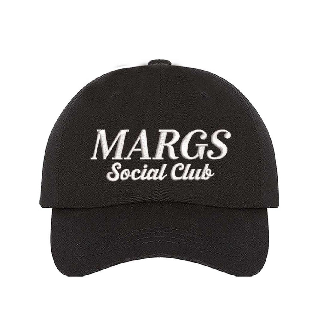 Black Chic embroidered baseball hat reading “Margs Social Club” – ideal for brunch, beach, or bachelorette vibes. - DSY Lifestyle