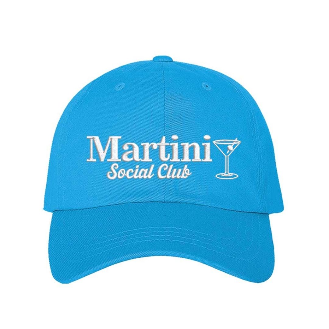 Aqua Chic โMartini Social Clubโ embroidered baseball hat โ the perfect cocktail accessory for upscale happy hours and glam get-togethers. - DSY Lifestyle
