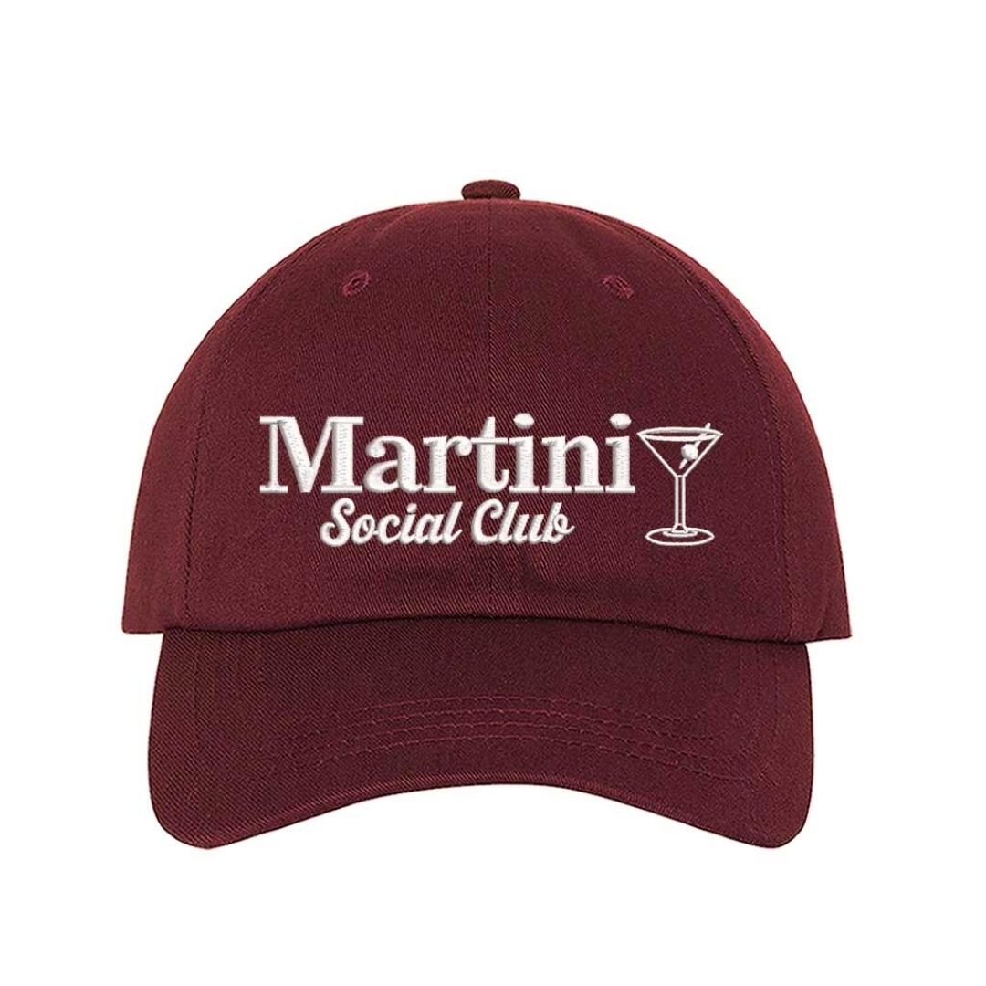 Burgundy Chic โMartini Social Clubโ embroidered baseball hat โ the perfect cocktail accessory for upscale happy hours and glam get-togethers. - DSY Lifestyle