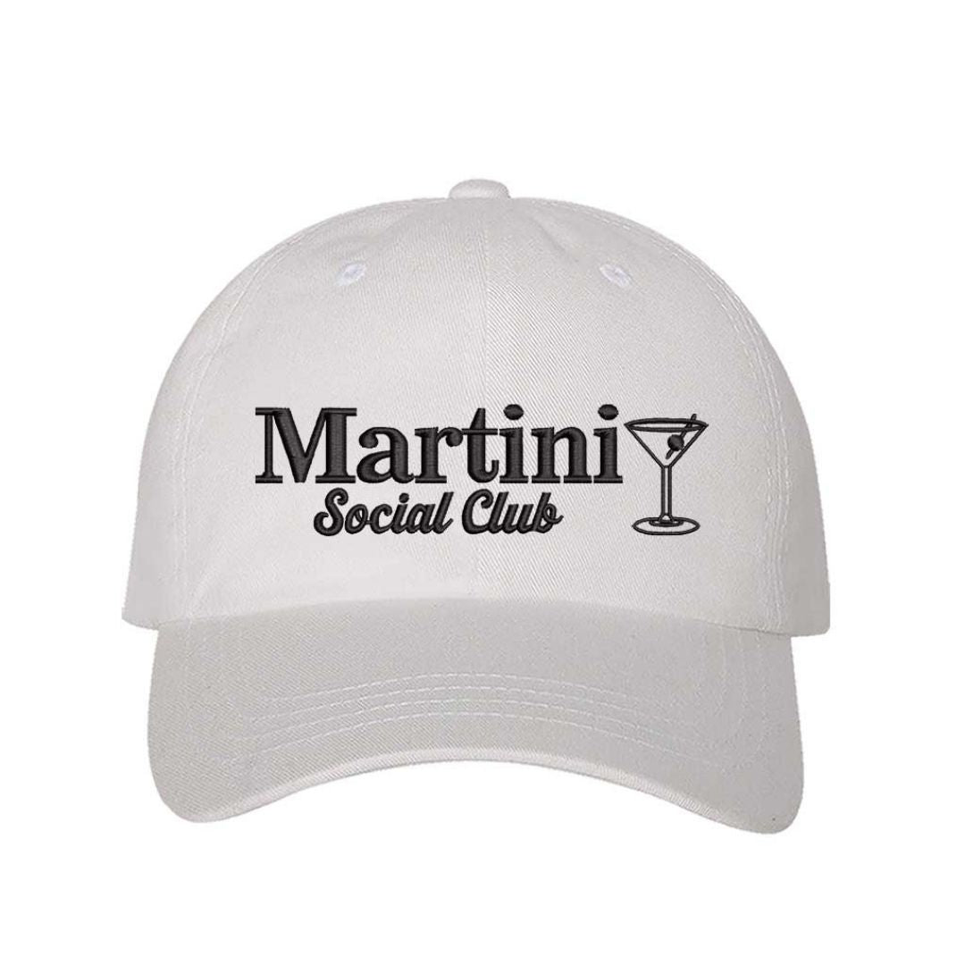 White Chic โMartini Social Clubโ embroidered baseball hat โ the perfect cocktail accessory for upscale happy hours and glam get-togethers. - DSY Lifestyle