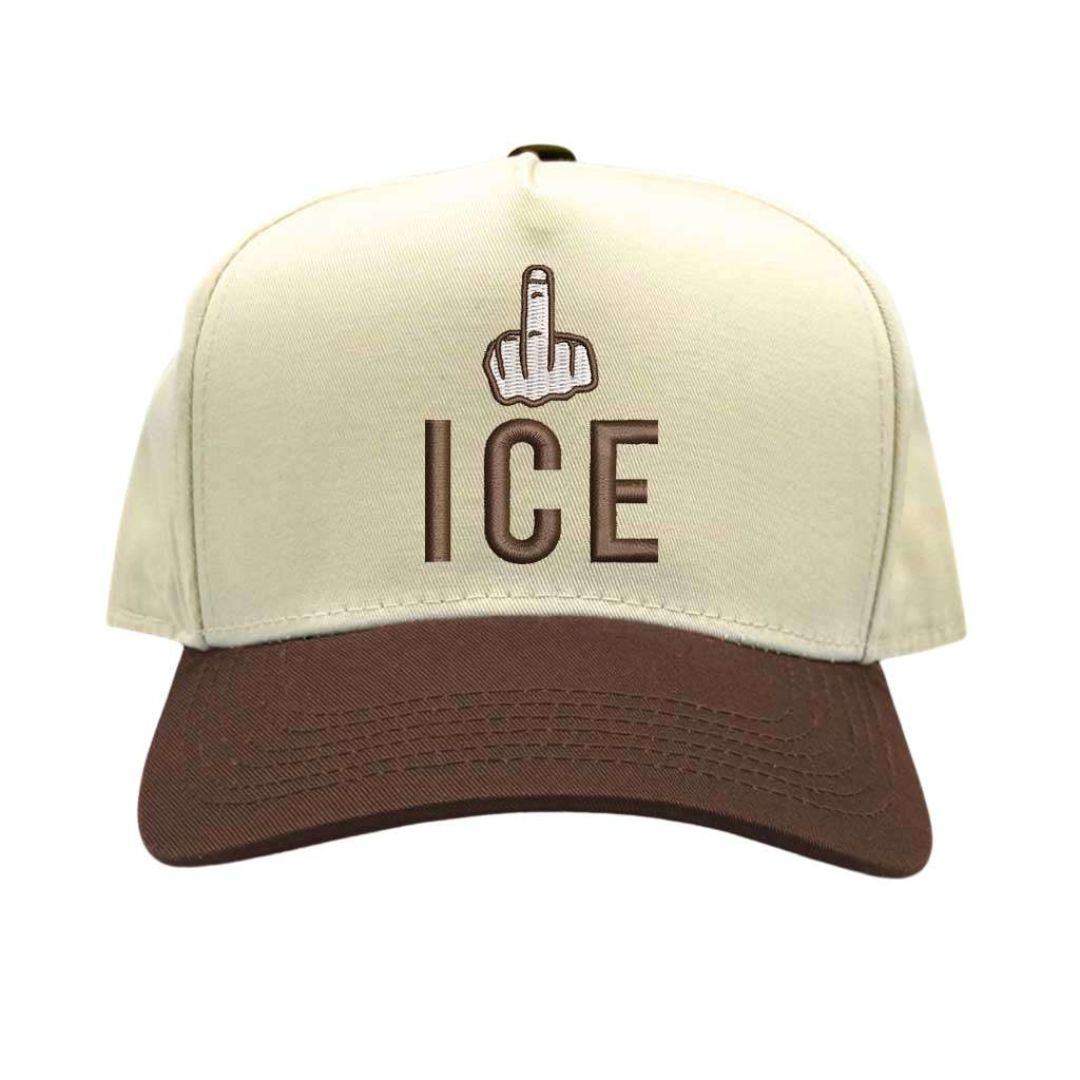 Natural Brown embroidered "Fuck ICE" protest hat with powerful human rights message and adjustable snapback closure – DSY Lifestyle