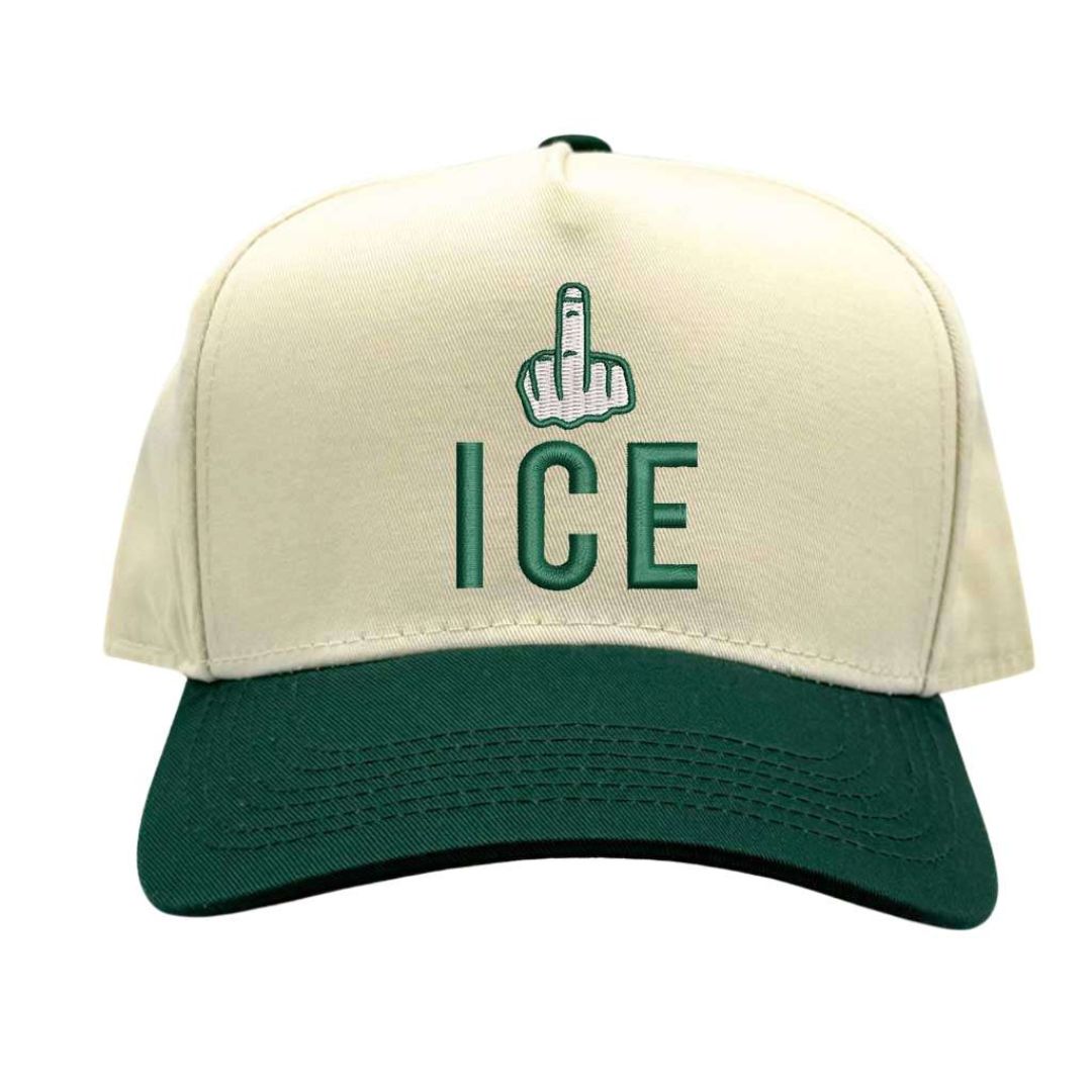 Natural Forest Green embroidered "Fuck ICE" protest hat with powerful human rights message and adjustable snapback closure – DSY Lifestyle