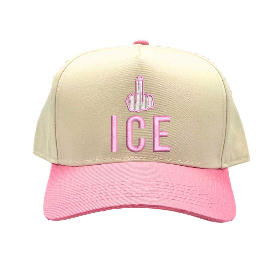 Natural Light Pink embroidered "Fuck ICE" protest hat with powerful human rights message and adjustable snapback closure – DSY Lifestyle