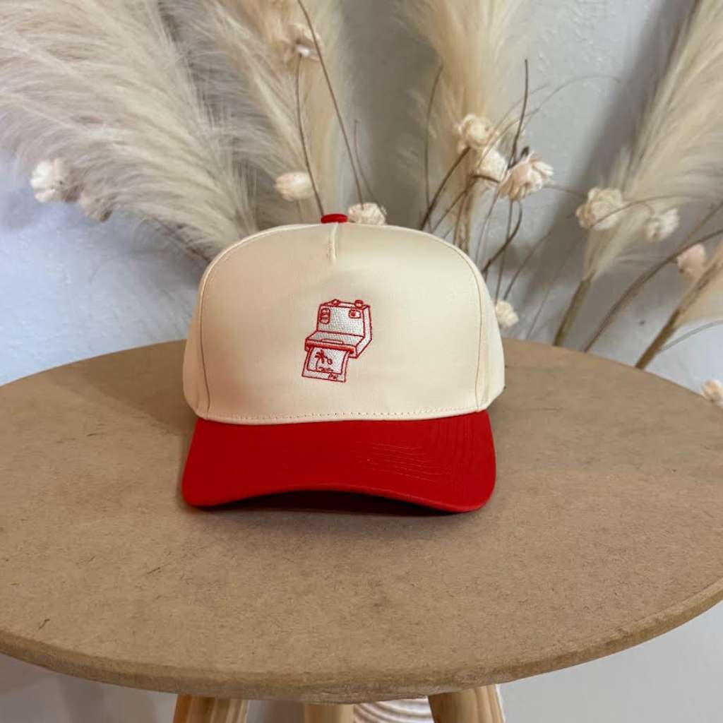 Natural/Red bill Puerto Rico Camera 5-Panel Two-Tone Embroidered Baseball Hat with island-inspired design - DSY Lifestyle
