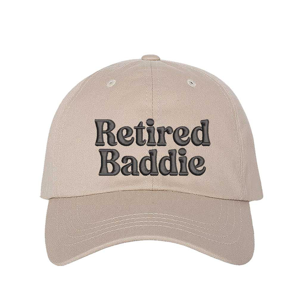 Stone Retired Baddie Embroidered Baseball Hat with curved brim and adjustable strap, styled for casual everyday wear. – DSY Lifestyle.