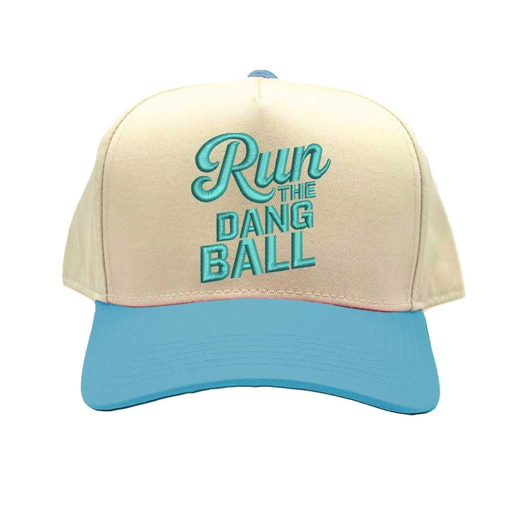 Natural Aqua Run the Dang Ball Two Tone Baseball Hat Trendy Unisex Adjustable Baseball Cap for Streetwear, Tailgates, Rodeos & Festival Fashion - DSY Lifestyle