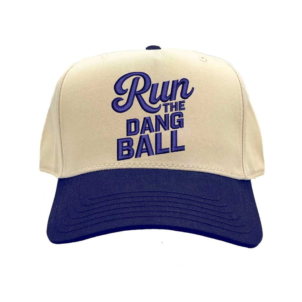 Natural Navy Blue Run the Dang Ball Two Tone Baseball Hat Trendy Unisex Adjustable Baseball Cap for Streetwear, Tailgates, Rodeos & Festival Fashion - DSY Lifestyle