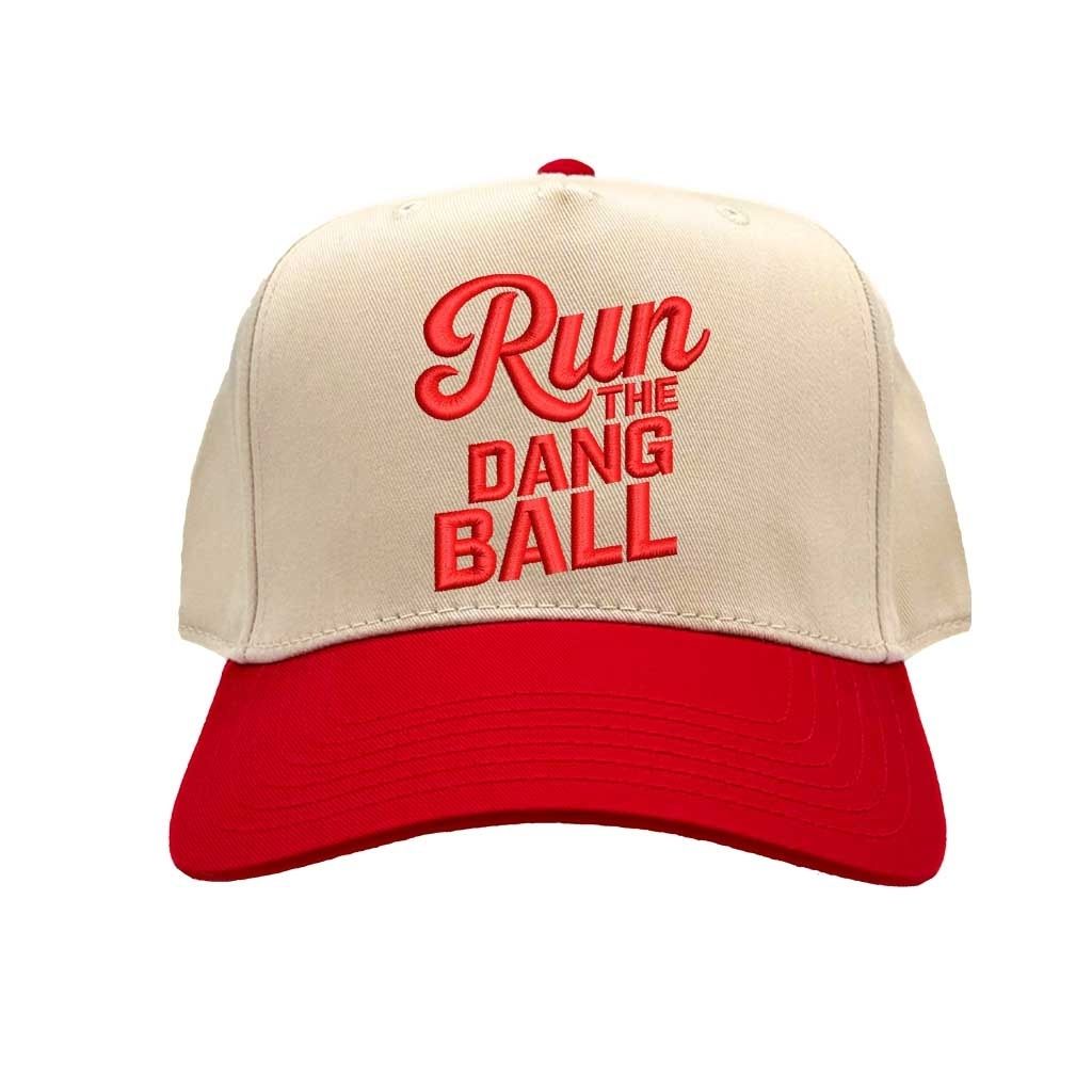 Natural Red Run the Dang Ball Two Tone Baseball Hat Trendy Unisex Adjustable Baseball Cap for Streetwear, Tailgates, Rodeos & Festival Fashion - DSY Lifestyle