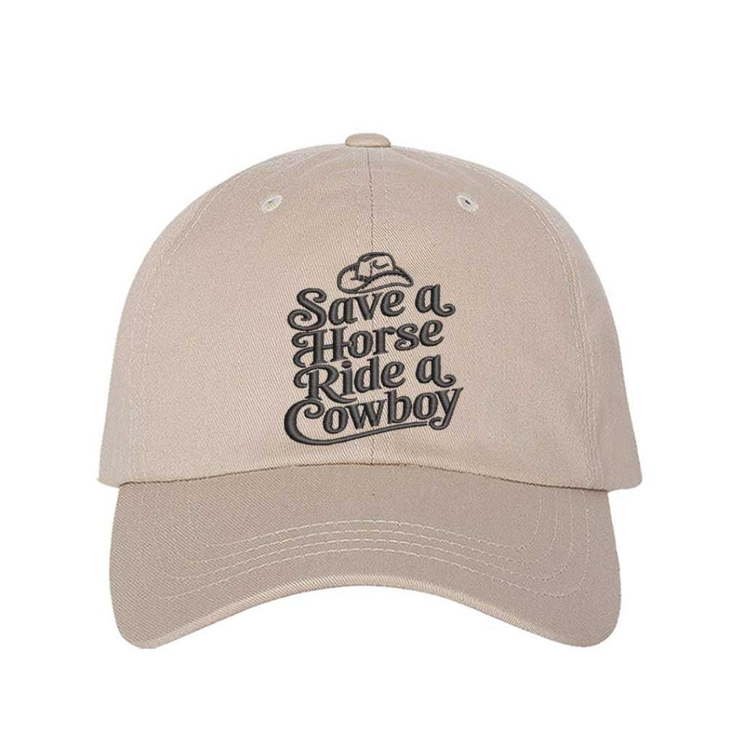 Stone embroidered baseball hat reading “Save a Horse, Ride a Cowboy” — flirty western aesthetic for bold country girls. - DSY Lifestyle