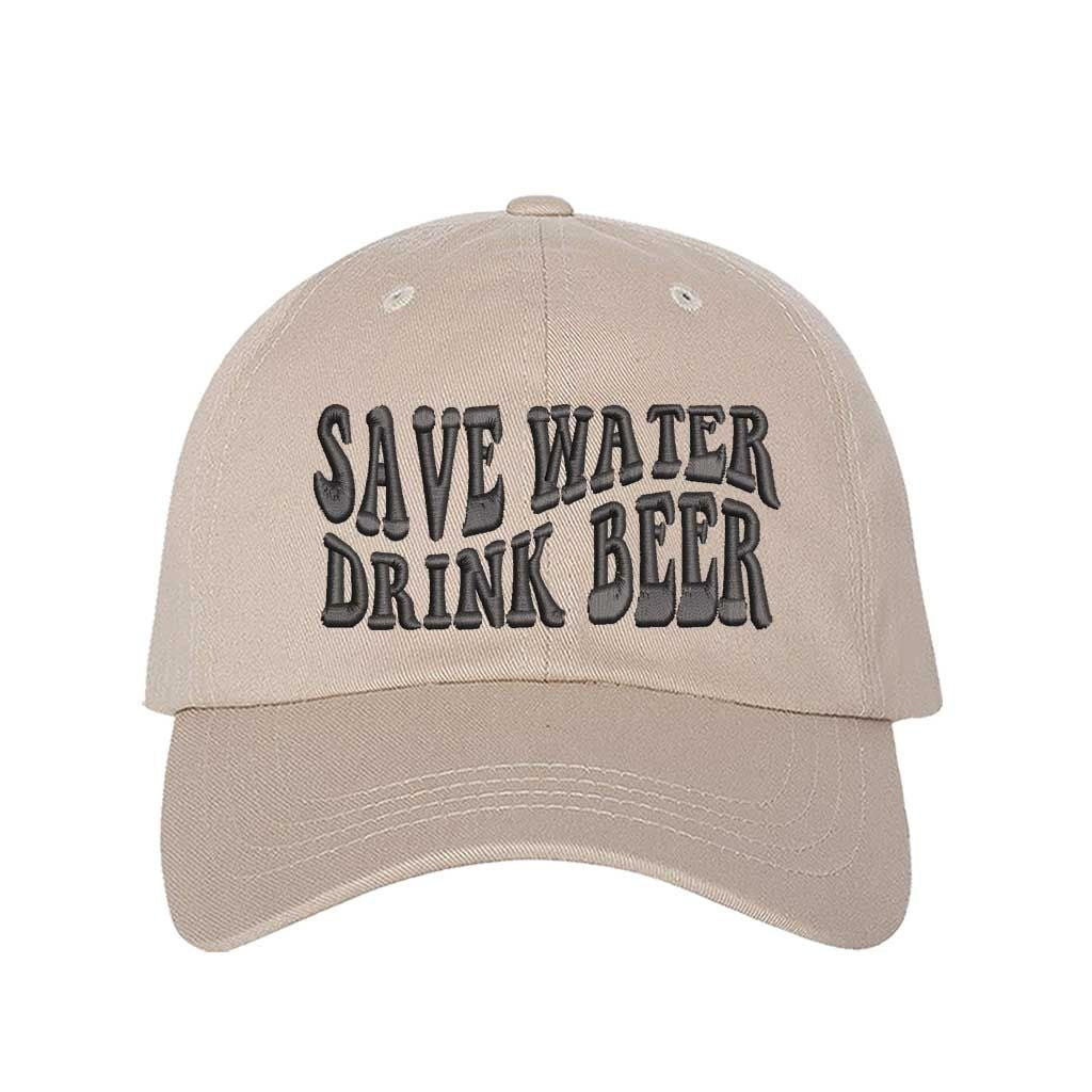 Stone Save Water Drink Beer Embroidered Baseball Hat in classic cotton with curved brim and adjustable hook and loop closure, perfect for beer lovers. DSY Lifestyle.