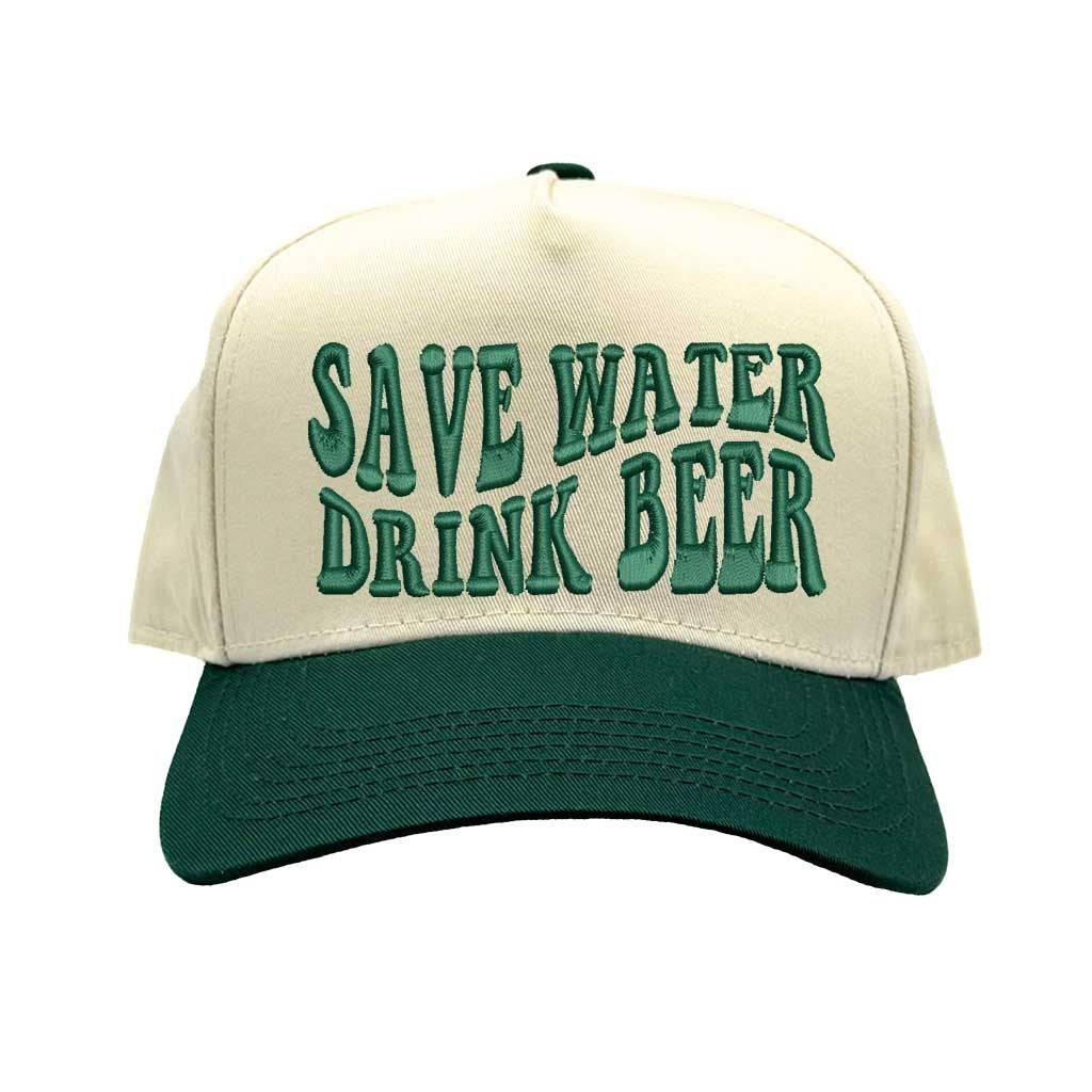 Natural Forest Green Save Water Drink Beer Two Tone Baseball Hat Trendy Unisex Adjustable Baseball Cap for Streetwear, Tailgates, Rodeos & Festival Fashion - DSY Lifestyle