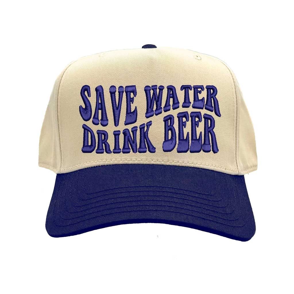Natural Navy Blue Save Water Drink Beer Two Tone Baseball Hat Trendy Unisex Adjustable Baseball Cap for Streetwear, Tailgates, Rodeos & Festival Fashion - DSY Lifestyle