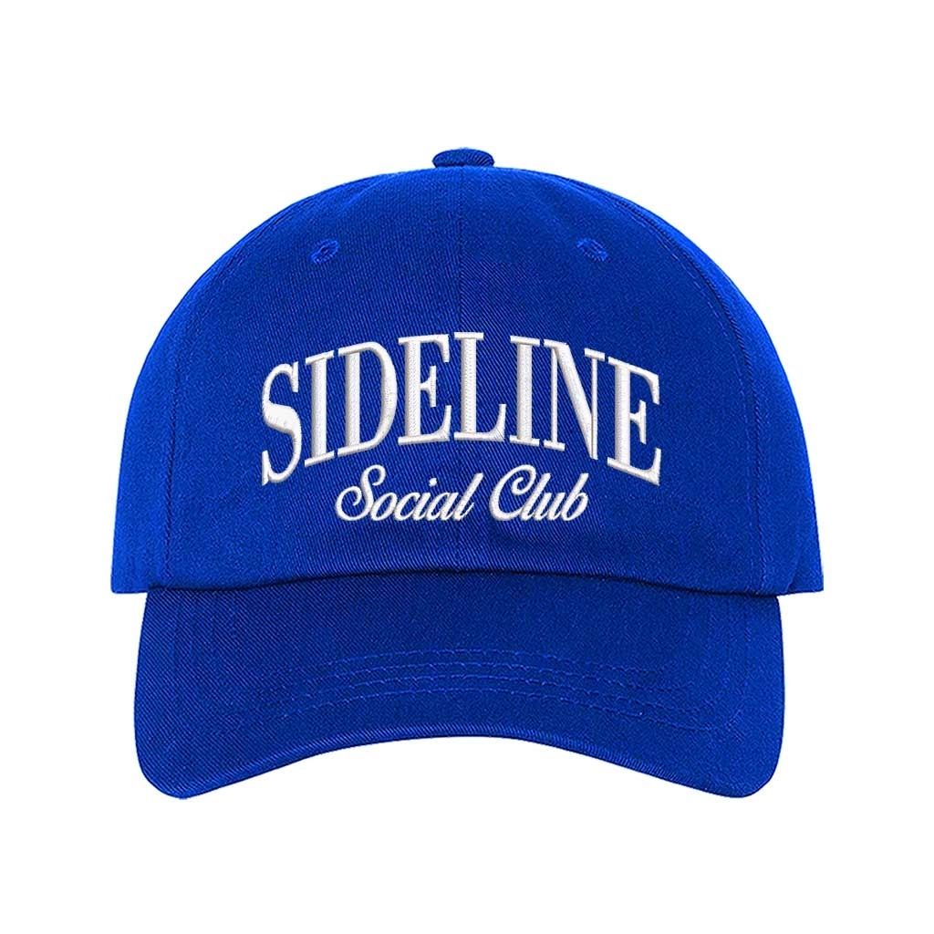 Royal Blue Sideline Social Club Embroidered Baseball Hat with 3D raised embroidery, adjustable strap, and breathable cotton design. - DSY Lifestyle