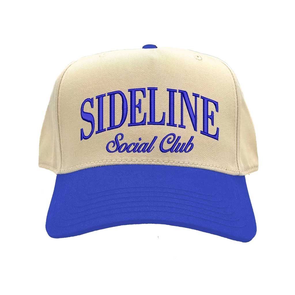 Natural Royal Blue Sideline Social Club Two Tone 5 Panel Embroidered Baseball Hat with bold embroidery and sporty two-tone design – DSY Lifestyle