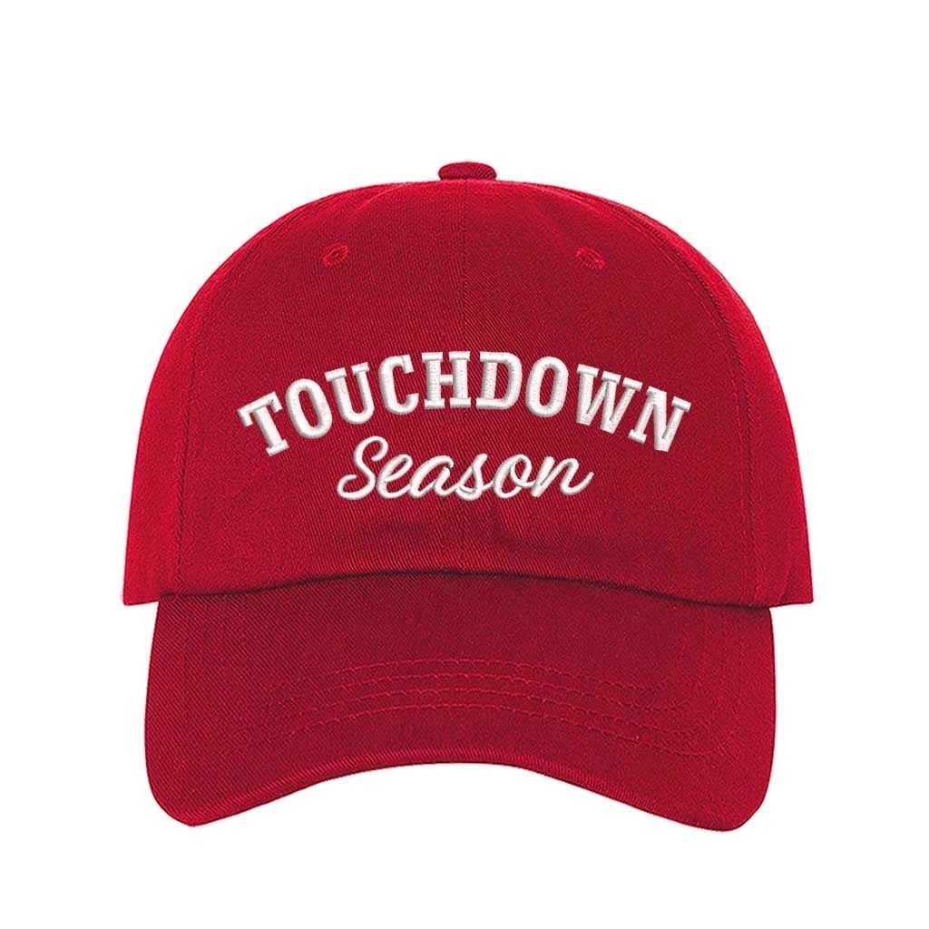 Red Touchdown Season Embroidered Baseball Hat front view - DSY Lifestyle