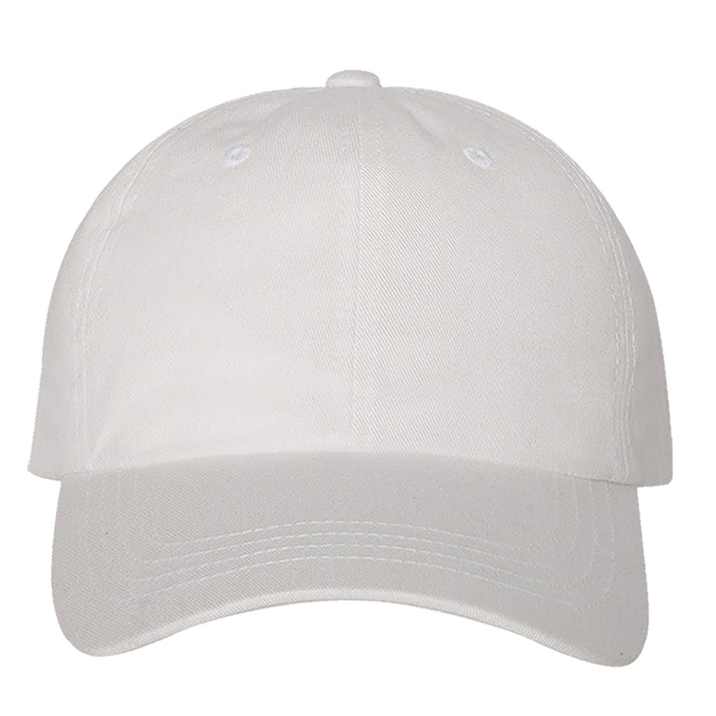 White custom embroidered baseball cap personalized with your own name, words, or logo by DSY Lifestyle